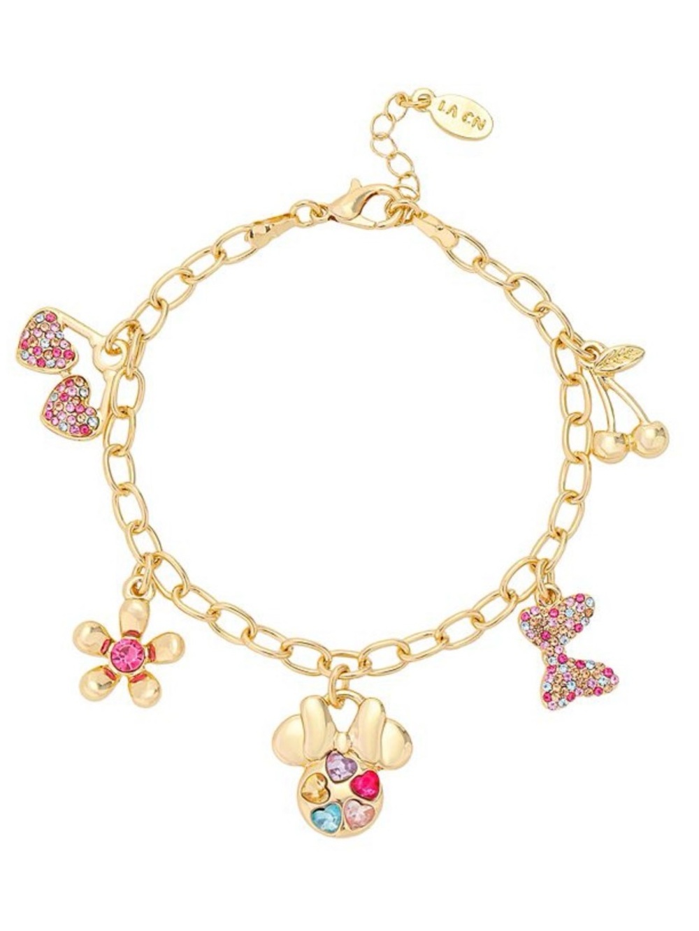 Disney’s Minnie Mouse Charm Bracelet with Pink Crystals Chic Style Cute Gift New